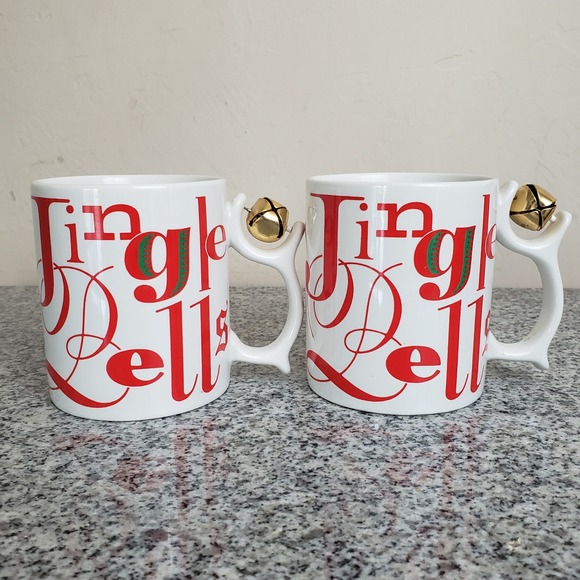 Spinners Department 56 Jingle Bells Coffee Mug Christmas Holiday Set of 2 - Picture 1 of 9